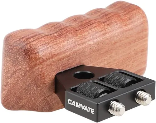 Vista 3 de CAMVATE DSLR - Soporte de montaje de mango de madera para DV Video Cage Rig Mano izquierda