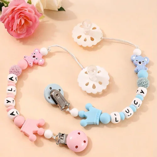 Vista 7 de Clip de chupete de koala personalizado con nombre, clips de chupete de silicona personalizados, regalo para bebé niño y niña (Koala)