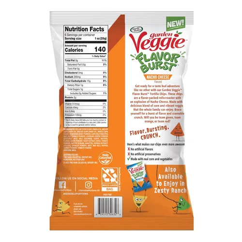 Vista 2 de Sensible Portions Garden Veggie Flavor Burst Tortilla Chips, Nacho, 6 onzas (paquete de 6)