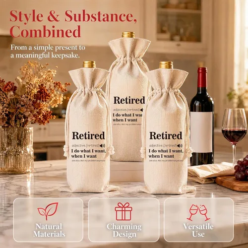 Vista 4 de Huastatewolf Bolsa de vino de jubilación – Bolsa de regalo con cubierta de botella de vino de arpillera (C35), 6.3 x 13.4 pulgadas, estampado