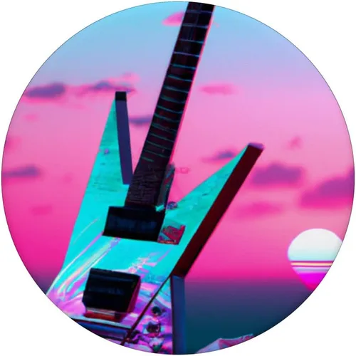 Vista 3 de Vaporwave Guitar Synthwave Sunset E-Guitar Guitarist PopSockets Swappable PopGrip