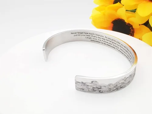 Vista 324 de Pulseras inspiradoras para mujer, joyería de acero inoxidable, con refranes, pulsera motivacional con mensaje oculto, pulseras grabadas para mejor