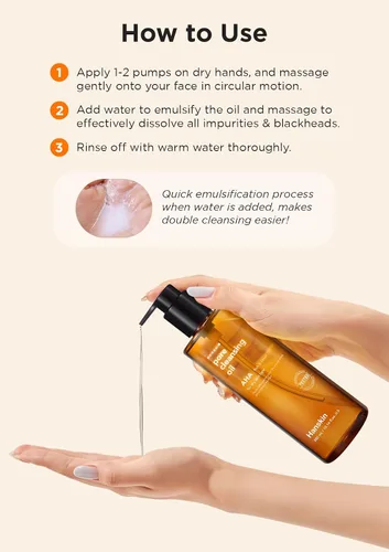 Vista 6 de Hanskin Aceite limpiador de poros con ácido hidroxi alfa, muestra de tamaño pequeño, removedor de maquillaje exfoliante, juego de limpiador facial