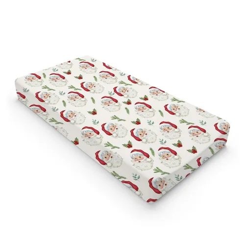 Vista 10 de Divertidas fundas para cambiador de Papá Noel, diseño de hojas de abeto de cerezo, para bebés, niños y niñas, para invierno, suaves, transpirables