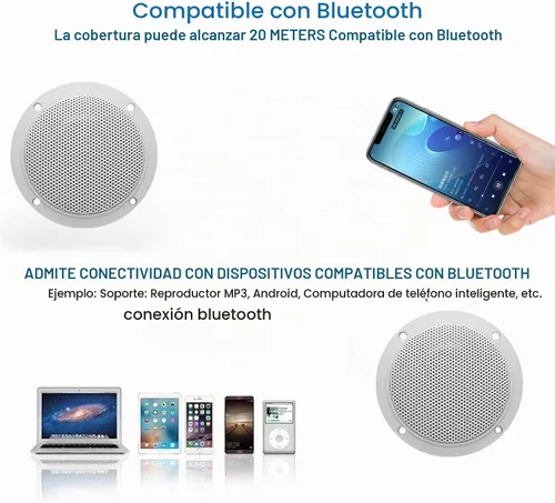 Vista 2 de Herdio Altavoces de techo Bluetooth marinos impermeables de 4 pulgadas para baño, cocina, hogar, al aire libre, cámper, carrito de golf, barco