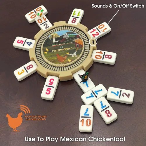 Vista 5 de Juego doble de domino de pie de pollo y tren mexicano de tamaño profesional y numeral 12