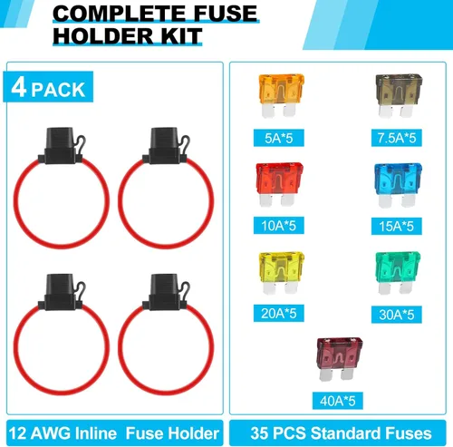 Vista 2 de Cooclensportey Paquete de 4 portafusibles en línea de 12 AWG, portafusibles impermeable con 35 fusibles estándar