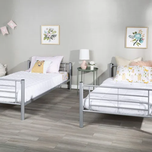 Vista 3 de Walker Edison Elodie - Litera de metal, cama individual sobre cama individual, color plateado