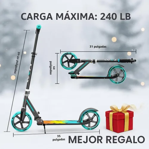 Vista 5 de Scooter para niños de 6 a 12 años y adultos Altura ajustable, plegable, marco de aluminio ligero Soporta hasta 220 libras Paseo suave