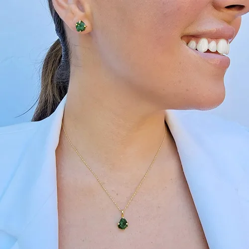 Vista 49 de Aretes de piedra preciosa natural en bruto con oro amarillo sobre plata de ley 925, 6 a 0.276 in, regalo de piedra de nacimiento de calidad genuina