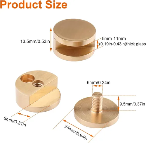 Vista 2 de AWEN Clips para Espejo de Vidrio Grueso de 5-11mm, Abrazaderas de Vidrio para Espejo Montado en Pared, Colgador de Espejo Dorado de Cobre Puro