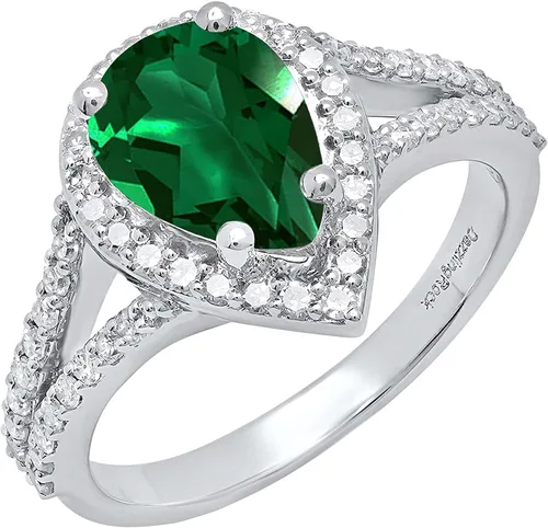 Vista 52 de Dazzlingrock Collection Anillo de compromiso con forma de lágrima y diamante blanco natural redondo de 0.45 quilates con halo de diamantes blancos