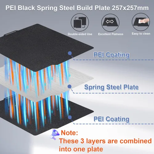 Vista 2 de IdeaFormer-3D Placa de construcción de doble cara negra PEI para Bambu Lab X1/X1C/X1E/P1P/P1S/P2S/A1, lámina de acero para muelles flexible