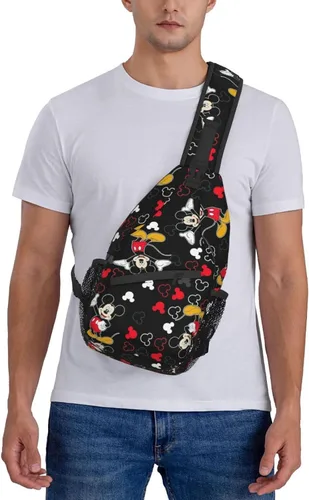 Vista 6 de Mochila cruzada con mouse, bolsa de hombro para mujeres y hombres, bolsa casual para viajes, senderismo, gimnasio, color negro, Negro, talla única