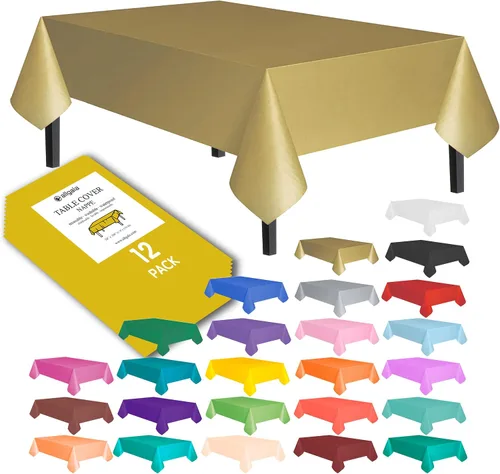 Vista 22 de allgala Juego de 12 manteles de plástico premium para mesa, desechables - 54 x 108 pulgadas - Impermeable, resistente a manchas, fácil de limpiar