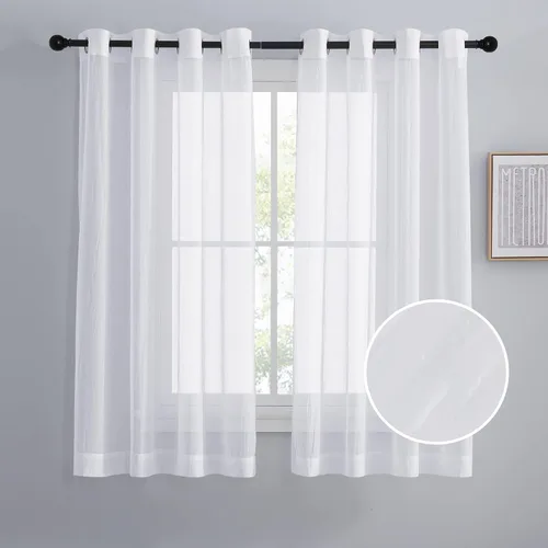 Vista 12 de NICETOWN Cortinas traslúcidas trituradas de 63 pulgadas de largo, con ojales, cortinas traslúcidas de gasa arrugada, cortinas ligeras y aireadas