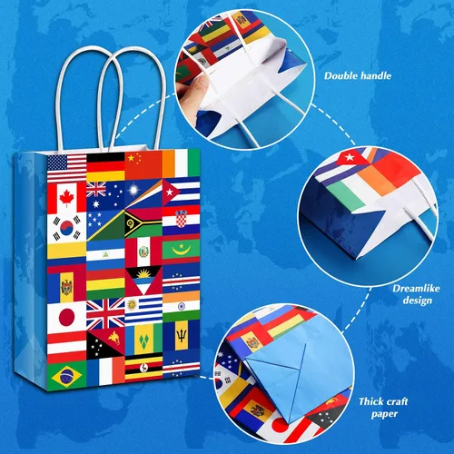 Vista 3 de Pajean Paquete de 16 bolsas de bandera internacional, bolsas de regalo de bandera del mundo para apertura de eventos deportivos, celebraciones