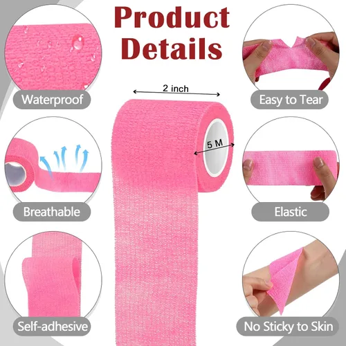 Vista 2 de Treela - Paquete de 64 vendajes autoadhesivos de 2 pulgadas x 5 yardas, colores surtidos Cohesive Flexible Wrap for Wrist Ankle Fingers