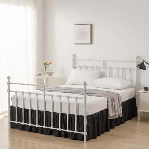 Vista 7 de Falda de cama de lunares copetudos, falda de cama con volantes tamaño King con esquinas divididas, faldas de cama con volantes de 14 pulgadas