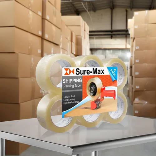 Vista 6 de Sure-Max Cinta de embalaje de cartón premium de 1.8 mil 330 pies (110 yardas), transparente, 6 rollos