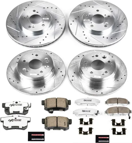Vista 8 de PowerStop Kit de frenos delanteros y traseros para Acura TL 1999-03 - Pastillas de freno de cerámica de fibra de carbono + rotores perforados