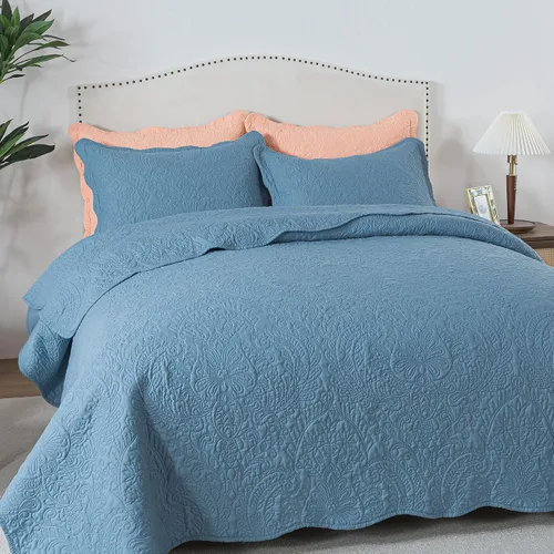 Vista 29 de HoneiLife Juego de ropa de cama tamaño Queen, juego de edredón de microfibra para cama Queen, colchas ligeras de 3 piezas, edredones reversibles