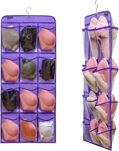 Vista 11 de Organizador de zapatos colgante de doble cara para armario con colgador giratorio, soporte para zapatos colgante con 24 bolsillos grandes