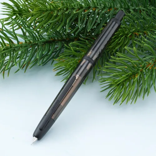 Vista 5 de Pluma estilográfica Jinhao 20 Press retráctil con plumín extrafino, convertidor de resina, regalo, transparente negro