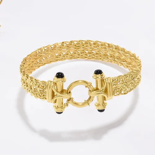 Vista 3 de Ross-Simons Pulsera de eslabones de trigo de oro de 18 quilates con ónix negro Plata de ley ónix
