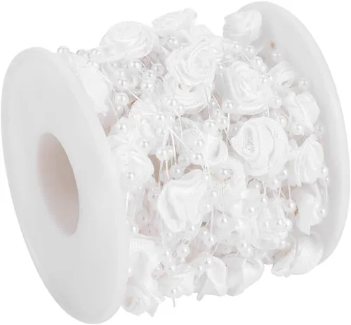 Vista 5 de Rollo de cuentas de perlas, 32.8 ft/rollo de perlas artificiales, cuerda conectada para decoración de fiesta de boda, guirnalda de árboles