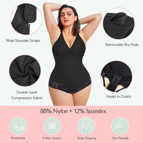 Vista 3 de MERYOSZ Shapewear Body con control de abdomen, adelgazante, moldeador de cuerpo, fajas de compresión, colombianas, camisola con cuello en V