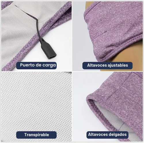 Vista 13 de Auriculares deportivos Bluetooth para dormir, diadema deportiva inalámbrica con altavoces estéreo HD ultrafinos perfectos para entrenamiento Púrpura