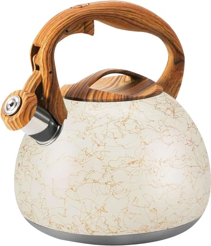 Vista 10 de Hervidor de Té Foedo para Estufa, Teteras Silbantes de 2.6 Cuartos para Estufa, Mango Plegable Resistente al Calor, Tetera Bonita (Beige)