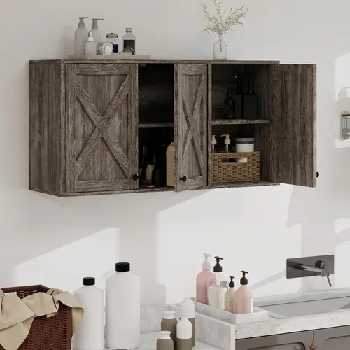 Vista 12 de YOURLITE Gabinete de lavandería, gabinete de medicinas, organizador de granja montado en la pared con estantes para baño y cocina sobre el inodoro