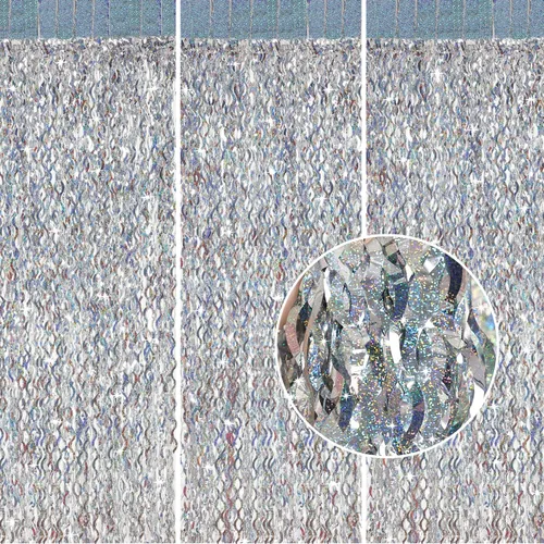 Vista 10 de CYLMFC Paquete de 3 Cortinas de Papel Metálico Arcoíris - 3.3x6.6 pies Serpentinas Metálicas de Oropel Cortinas de Fondo para Cabina de Fotos