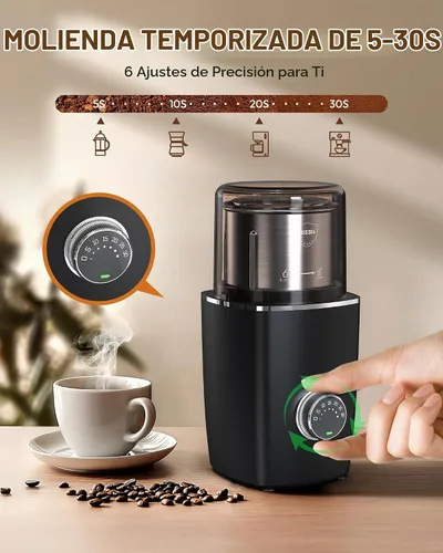 Vista 3 de CEVING Molinillo de café de hoja manos libres, molinillo de café inalámbrico con molienda ajustable 5-30S, seguridad de triple bloqueo y batería