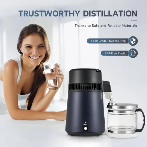 Vista 3 de CO-Z Destilador de agua de 1.1 galones, máquina de agua destilada de 4L para encimera con olla de vidrio, purificador de agua destilada de 750W