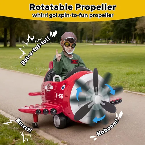 Vista 8 de Avión de paseo con control remoto TOBBI - Auto infantil con batería, auto para niños pequeños de 12V para conducir, autos eléctricos de paseo
