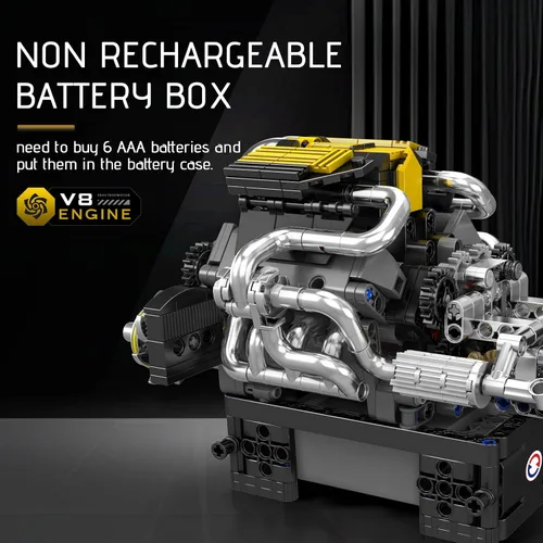Vista 3 de Mould King 10207 Supercar Engine V12 Cilindro, kit de construcción de bloque en forma de V 1:1, juego de bloques de abrazadera con motor, caja