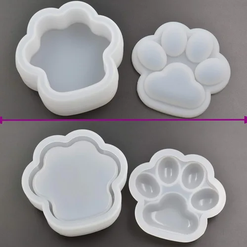 Vista 4 de Caja con forma de pata de gato, molde epoxi, molde de resina para bricolaje, lindo contenedor de pata de gato, molde de silicona para almacenamiento