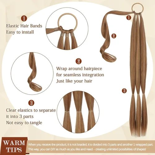 Vista 70 de SOFEIYAN Extensión de cola de caballo trenzada larga con banda elástica y mechón liso envolvente, extensiones de cabello naturales suaves