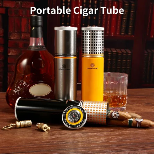 Vista 2 de Caja de humidor de cigarros de viaje, caja de metal portátil con tapa hermética, a prueba de olores, humidificador integrado para control de Negro