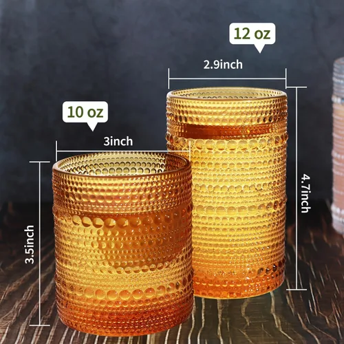 Vista 3 de Juego de Vasos de Beber Vintage Hobnail, Juego de Cristalería de 8 Vasos, Vasos Highball de 12 oz y 10 oz, Vaso Tumbler para Cócteles, Whisky, Jugo