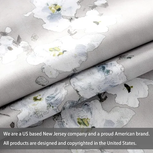 Vista 5 de DriftAway Cortinas florales grises para dormitorio, 63 pulgadas de largo, patrón estampado de ramas de flores azules y blancas, oscurecimiento
