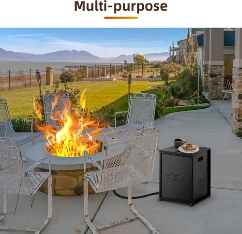 Vista 4 de Mesa de cubierta de tanque de propano con lados de almacenamiento, mesa de doble función y cubierta para patio o jardín, para fogatas de gas, se