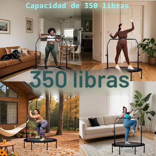 Vista 8 de RAVS Mini Trampolín para Niños y Adultos de 40"/48" Plegable de Fitness Reboteador Trampolín para Niños con Manija Ajustable en Altura de 5 Niveles