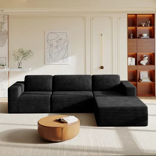Vista 34 de Vesgantti Sofá modular en forma de U de 119 pulgadas, sofá modular de pana con asiento profundo y soporte de resortes, sofá convertible con 2 Beige