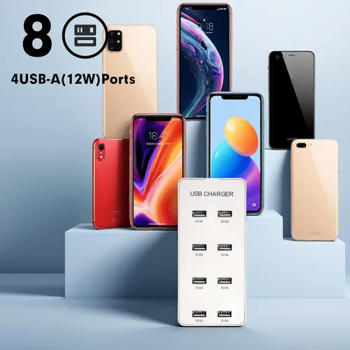 Vista 7 de Cargador de pared USB Estación de carga USB para múltiples dispositivos, tira de concentrador de carga de 8 puertos, bloque de cargador inteligente