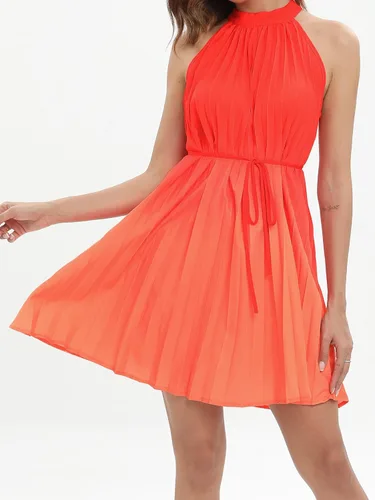 Vista 6 de Vestido de verano sin mangas con cuello halter y cinturón para mujer