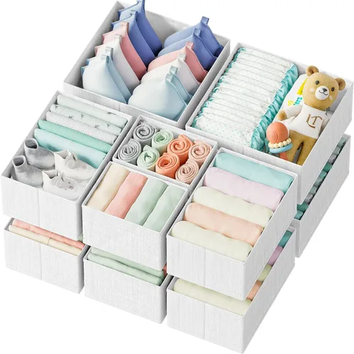 Vista 12 de Organizador de Cajones para Ropa Juego de 12 Beige - Organizador de Cómoda Para Guardería, Dormitorio, Armario - Los Organizadores Perfectos de Ropa
